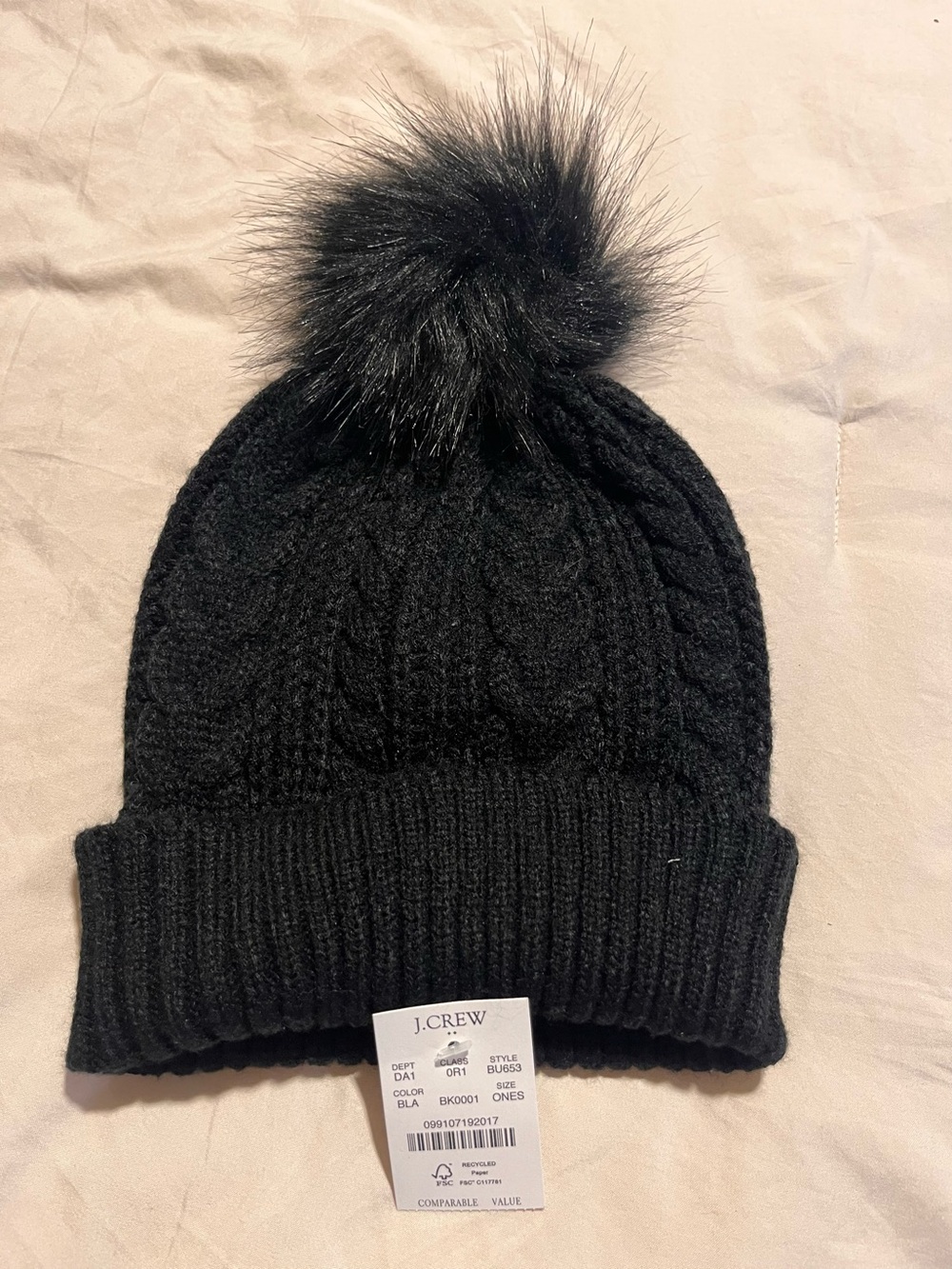 J. Crew Black Knit Pom Hat
